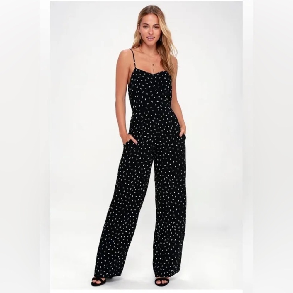 Lulu's Black Jumpsuit with White Dots